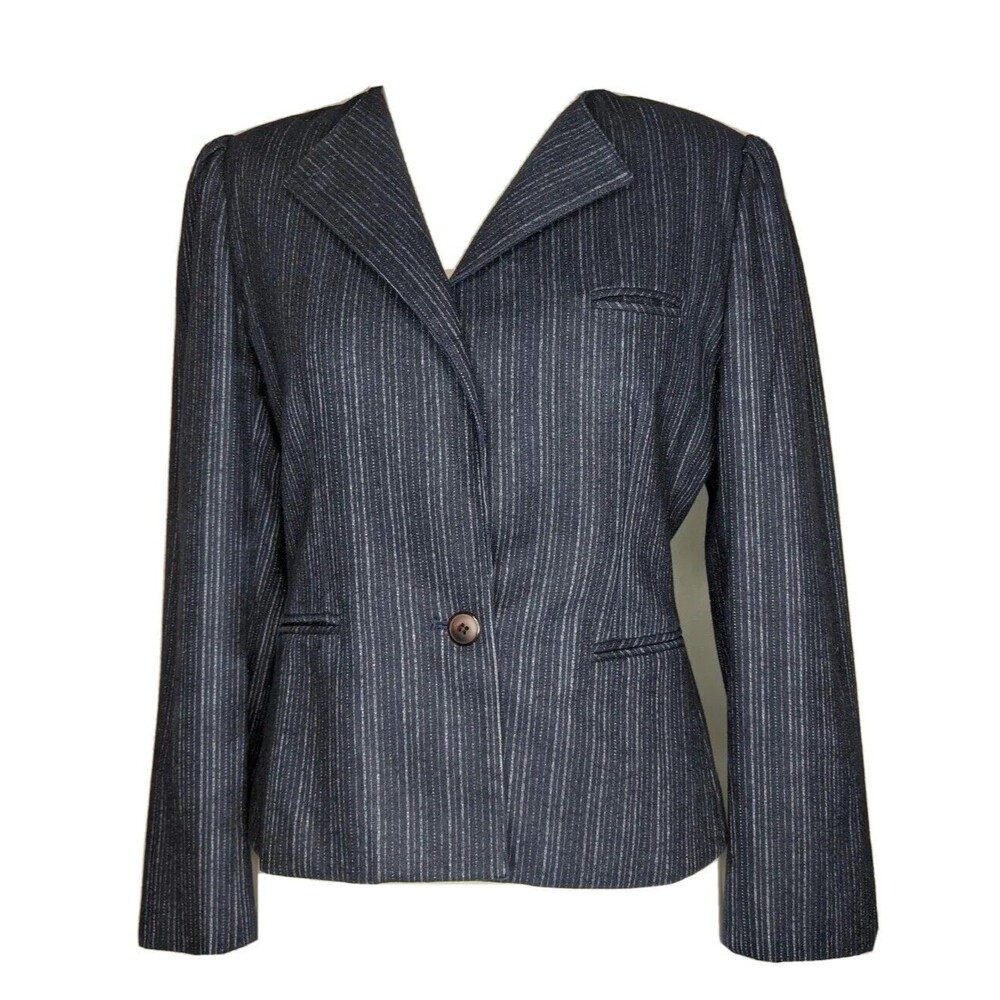 Sassoon Vintage Women's Blazer Jacket Navy Blue Pinstripe Wool Short Sz S 70s